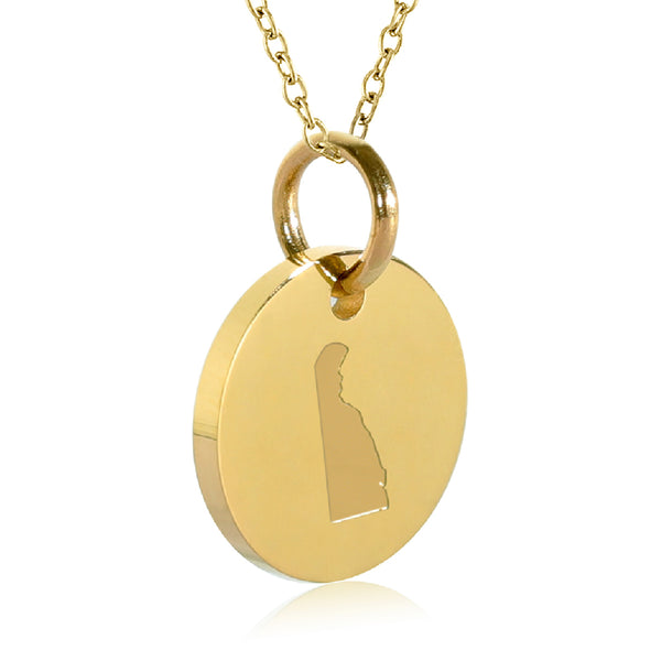 Delaware Map Engraved Charm Necklace - 18K Gold Plate