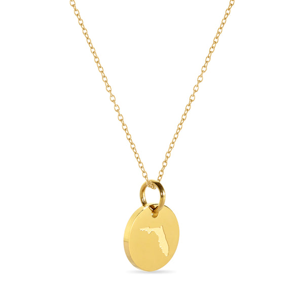 Florida Map Engraved Charm Necklace - 18K Gold Plate