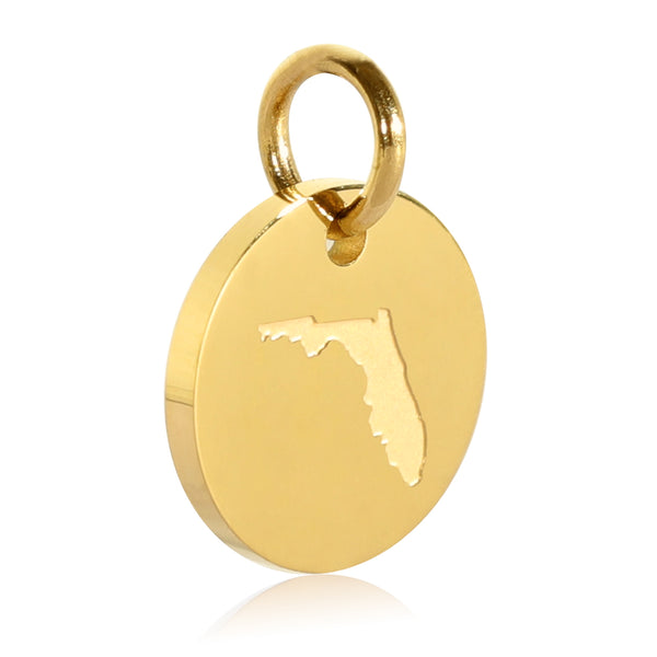 Florida Map Engraved Charm Necklace - 18K Gold Plate