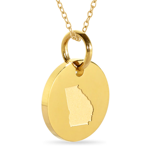 Georgia Map Engraved Charm Necklace - 18K Gold Plate