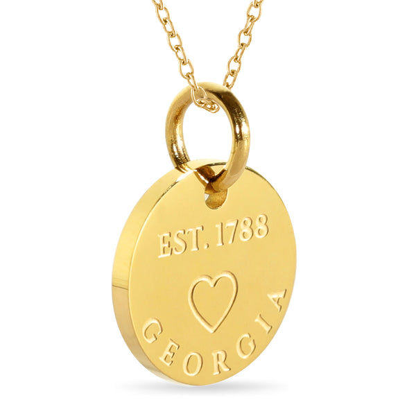 Georgia Map Engraved Charm Necklace - 18K Gold Plate