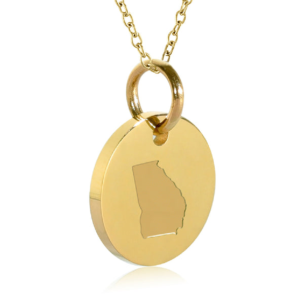 Georgia Map Engraved Charm Necklace - 18K Gold Plate