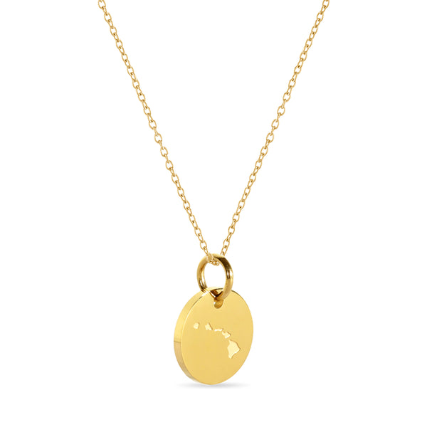 Hawaii Map Engraved Charm Necklace - 18K Gold Plate