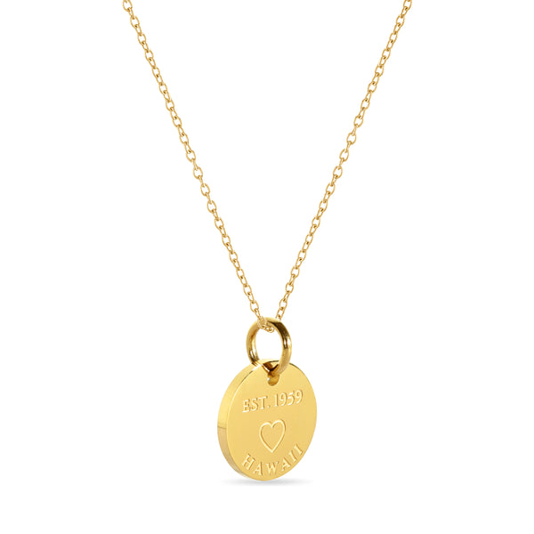 Hawaii Map Engraved Charm Necklace - 18K Gold Plate