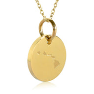 Hawaii Map Engraved Charm Necklace - 18K Gold Plate