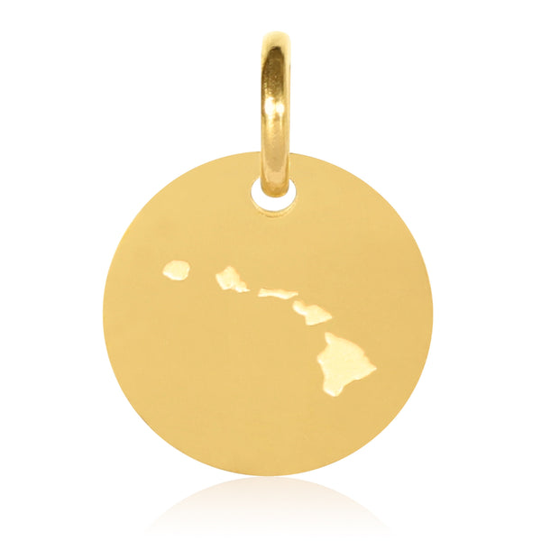 Hawaii Map Engraved Charm Necklace - 18K Gold Plate