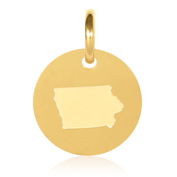 Iowa Map Engraved Charm Necklace - 18K Gold Plate