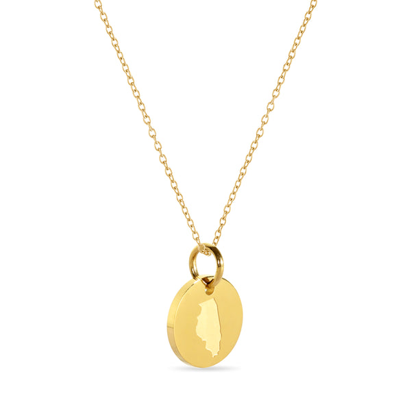 Illinois Map Engraved Charm Necklace - 18K Gold Plate