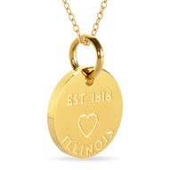 Illinois Map Engraved Charm Necklace - 18K Gold Plate