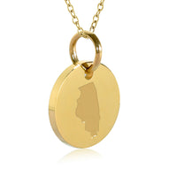 Illinois Map Engraved Charm Necklace - 18K Gold Plate