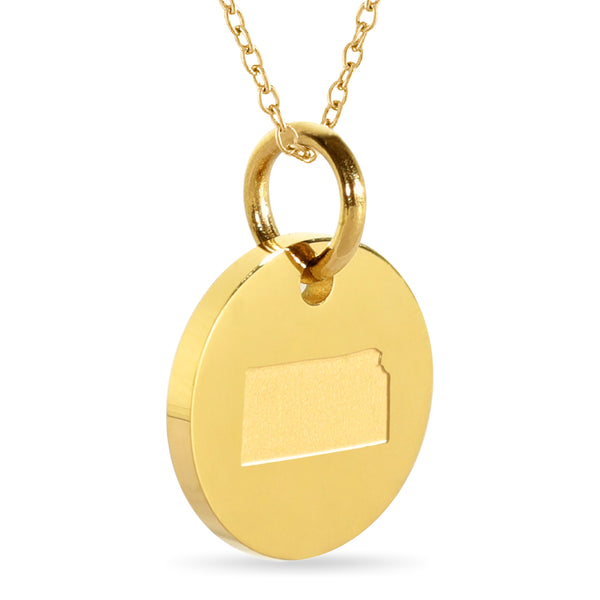 Kansas Map Engraved Charm Necklace - 18K Gold Plate