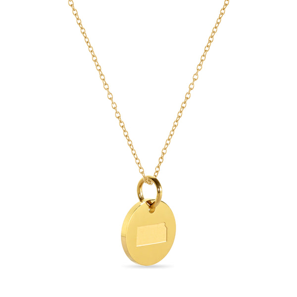 Kansas Map Engraved Charm Necklace - 18K Gold Plate