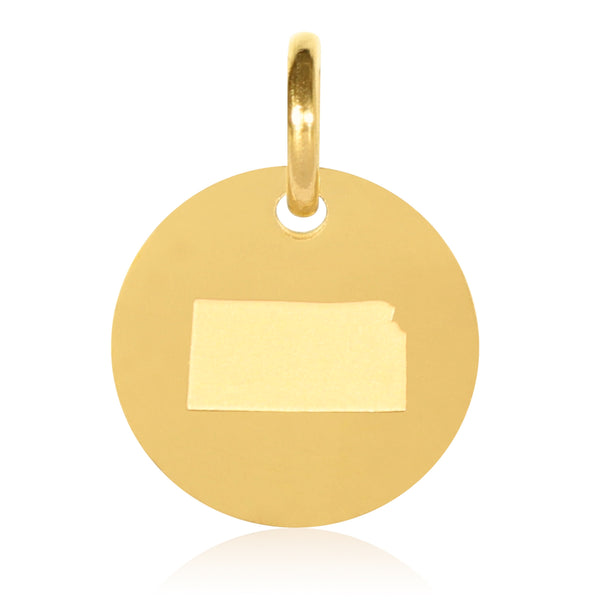 Kansas Map Engraved Charm Necklace - 18K Gold Plate