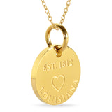 Louisiana Map Engraved Charm Necklace - 18K Gold Plate