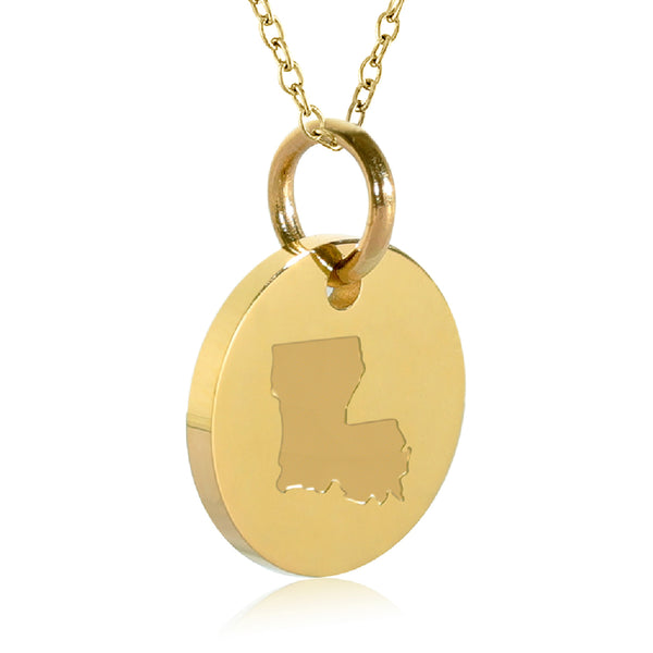 Louisiana Map Engraved Charm Necklace - 18K Gold Plate