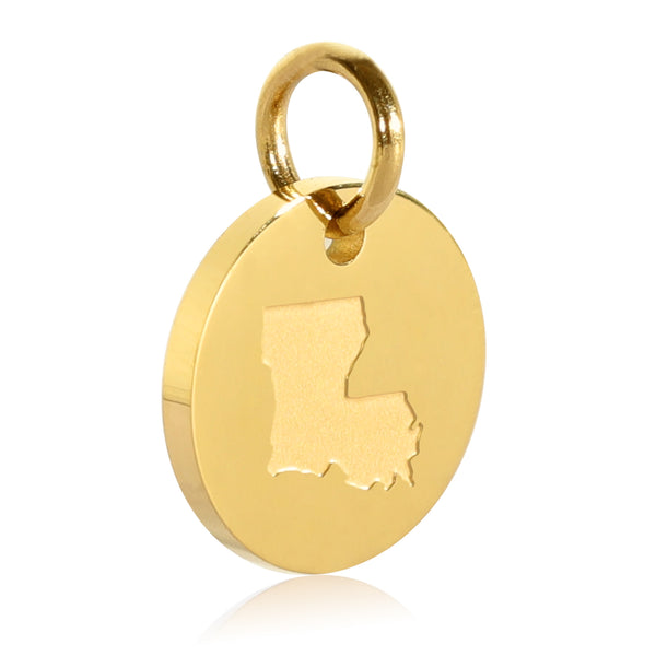 Louisiana Map Engraved Charm Necklace - 18K Gold Plate