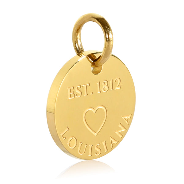 Louisiana Map Engraved Charm Necklace - 18K Gold Plate