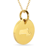 Massachusetts Map Engraved Charm Necklace - 18K Gold Plate