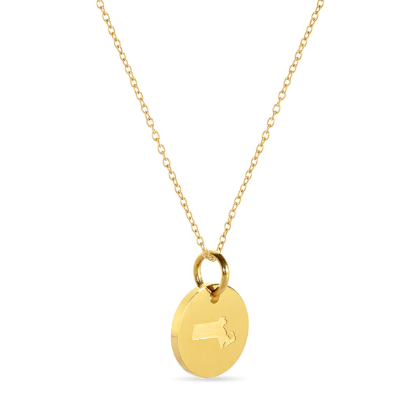 Massachusetts Map Engraved Charm Necklace - 18K Gold Plate