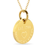 Massachusetts Map Engraved Charm Necklace - 18K Gold Plate