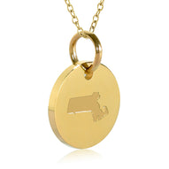 Massachusetts Map Engraved Charm Necklace - 18K Gold Plate