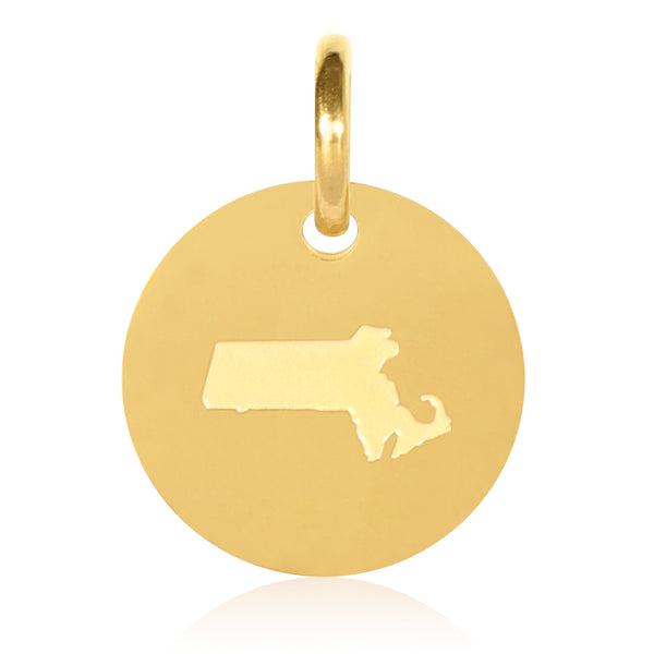 Massachusetts Map Engraved Charm Necklace - 18K Gold Plate