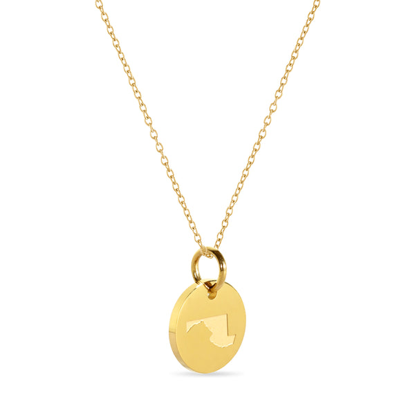 Maryland Map Engraved Charm Necklace - 18K Gold Plate