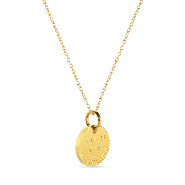 Maryland Map Engraved Charm Necklace - 18K Gold Plate