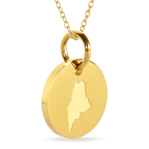 Maine Map Engraved Charm Necklace - 18K Gold Plate