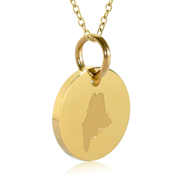 Maine Map Engraved Charm Necklace - 18K Gold Plate