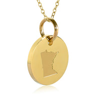 Minnesota Map Engraved Charm Necklace - 18K Gold Plate