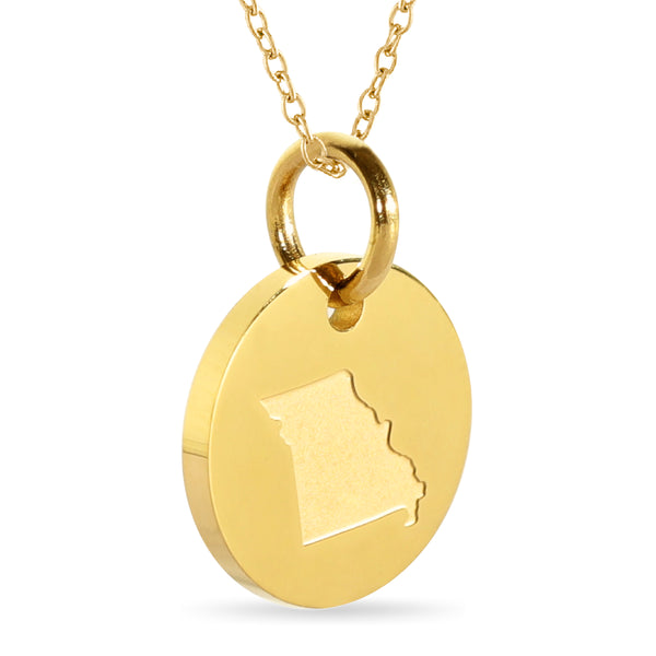 Missouri Map Engraved Charm Necklace - 18K Gold Plate