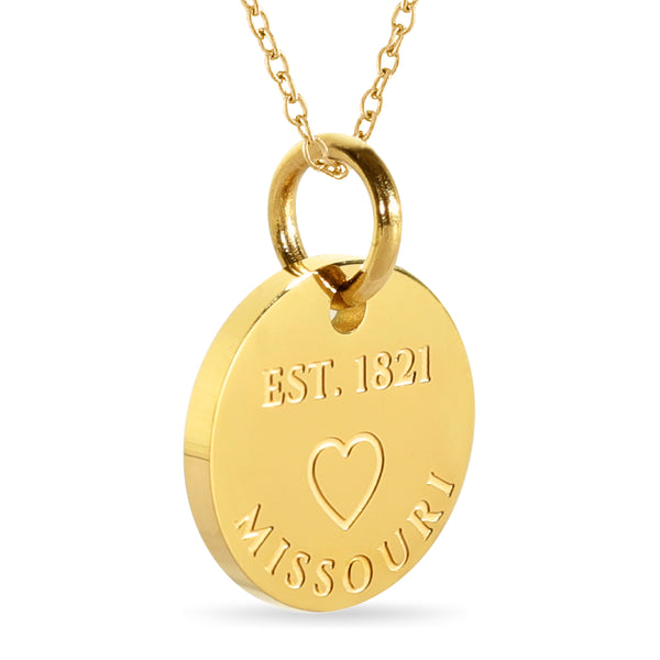 Missouri Map Engraved Charm Necklace - 18K Gold Plate