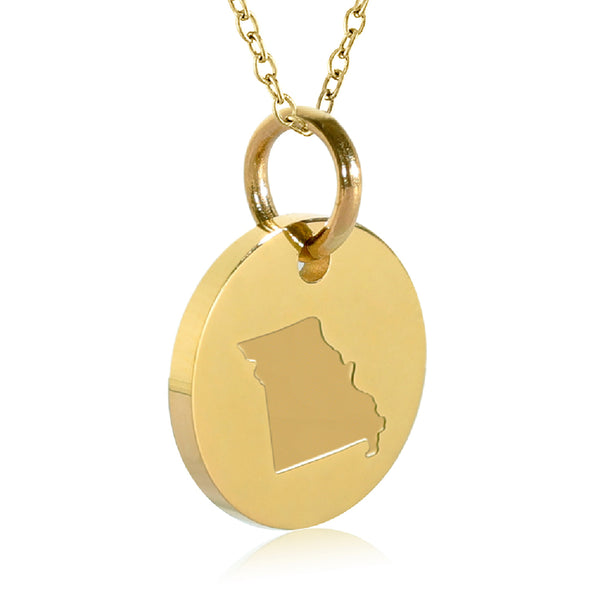 Missouri Map Engraved Charm Necklace - 18K Gold Plate