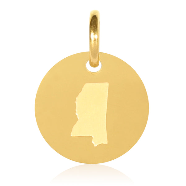 Mississippi Map Engraved Charm Necklace - 18K Gold Plate