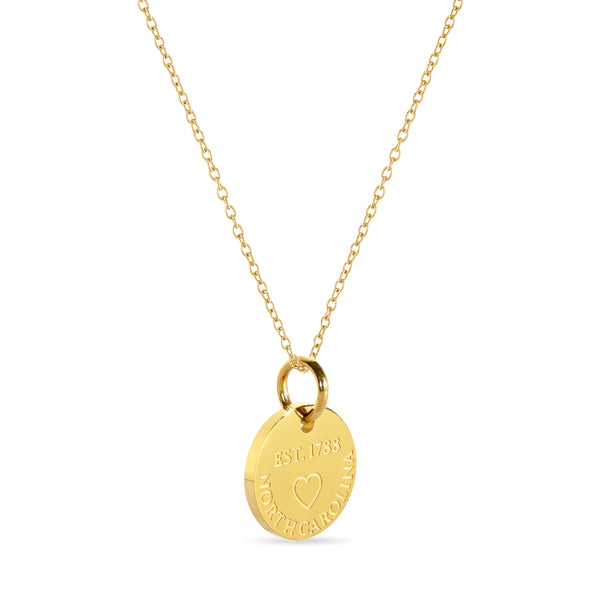 North Carolina Map Engraved Charm Necklace - 18K Gold Plate