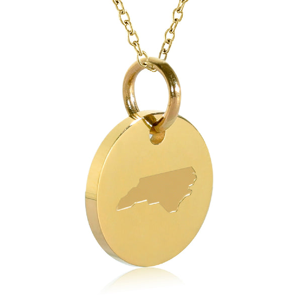 North Carolina Map Engraved Charm Necklace - 18K Gold Plate