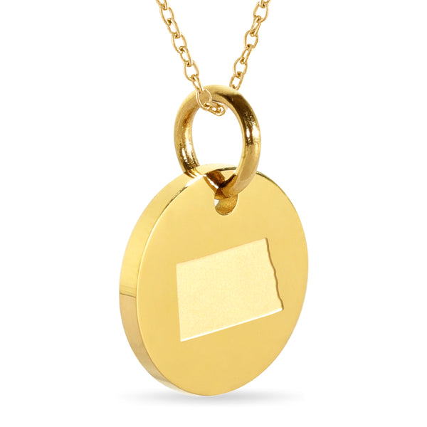 North Dakota Map Engraved Charm Necklace - 18K Gold Plate