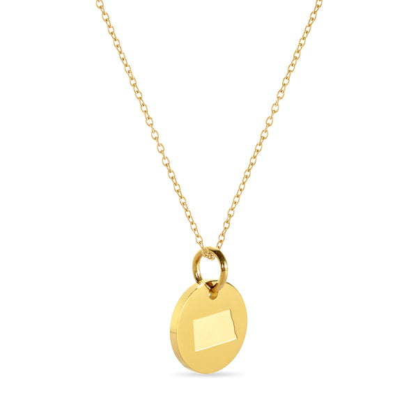 North Dakota Map Engraved Charm Necklace - 18K Gold Plate