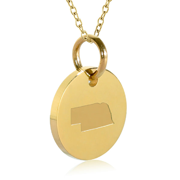 Nebraska Map Engraved Charm Necklace - 18K Gold Plate