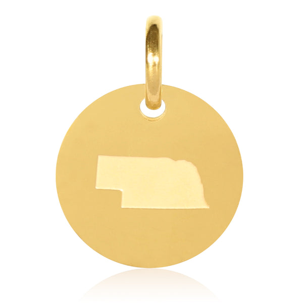 Nebraska Map Engraved Charm Necklace - 18K Gold Plate