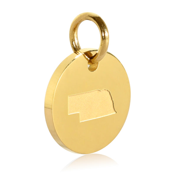 Nebraska Map Engraved Charm Necklace - 18K Gold Plate