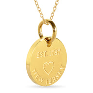 New Jersey Map Engraved Charm Necklace - 18K Gold Plate