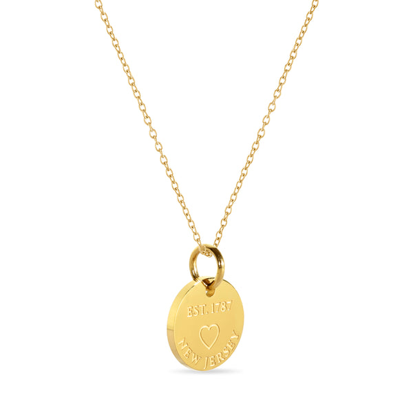 New Jersey Map Engraved Charm Necklace - 18K Gold Plate