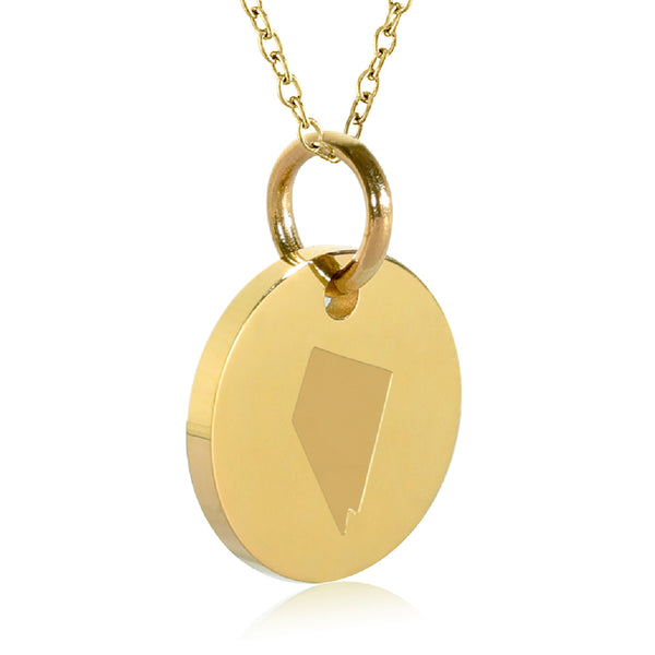 Nevada Map Engraved Charm Necklace - 18K Gold Plate