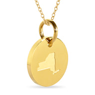 New York Map Engraved Charm Necklace - 18K Gold Plate