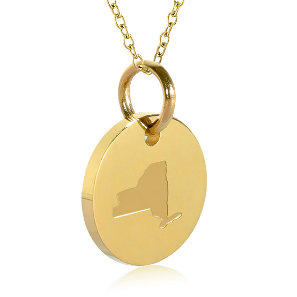 New York Map Engraved Charm Necklace - 18K Gold Plate