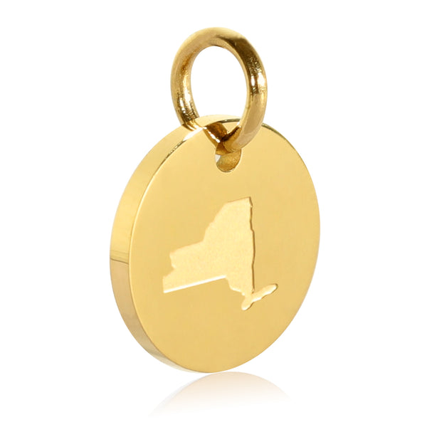 New York Map Engraved Charm Necklace - 18K Gold Plate