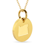 Oregon Map Engraved Charm Necklace - 18K Gold Plate