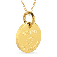 Oregon Map Engraved Charm Necklace - 18K Gold Plate